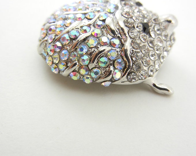 Silver-tone Hedgehog Slide Charm Aurora Borealis Rhinestones