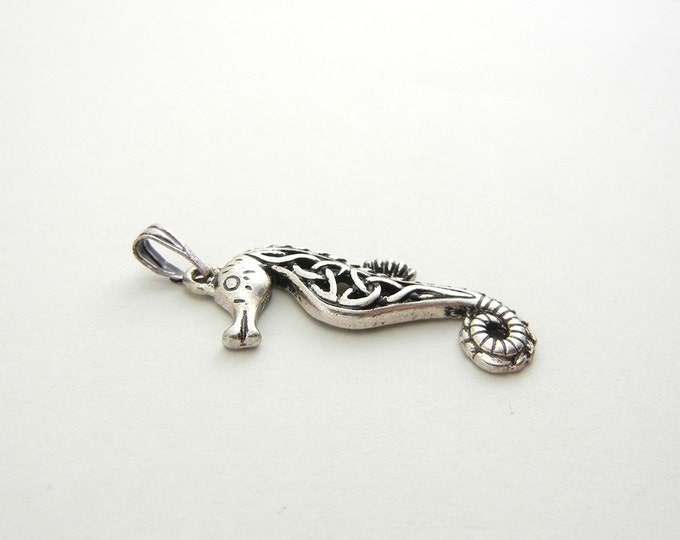 Small Antique Silver-tone Celtic Knot Seahorse Pendant