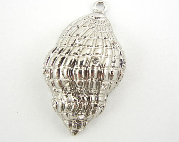 Silver-tone Seashell Charm Pendant with Scattered Rhinestones