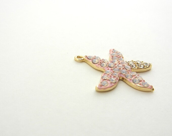 Pink Epoxy Gold-tone Starfish Charms Rhinestones