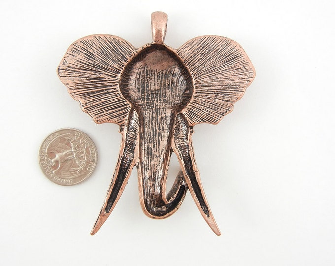 Antique Copper-tone Rhinestone Tusks Elephant Head Pendant