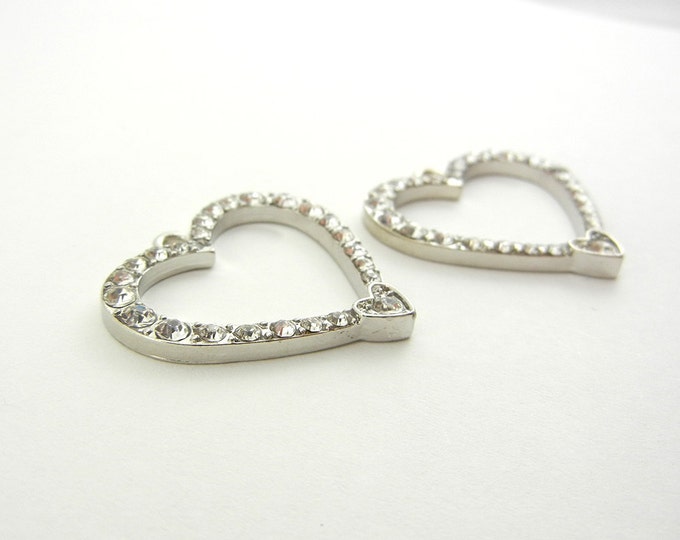 Pair of Silver-tone Rhinestone Heart Charms