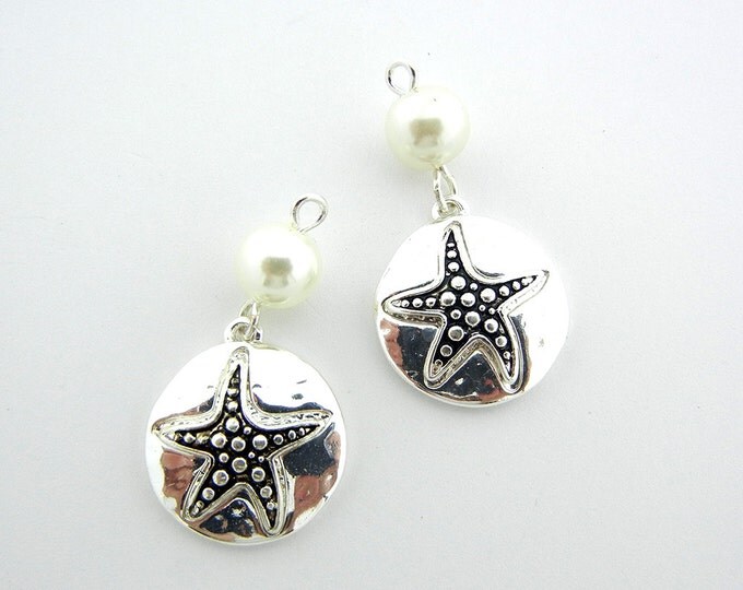 Pair of Round Starfish with Faux Pearl Charms