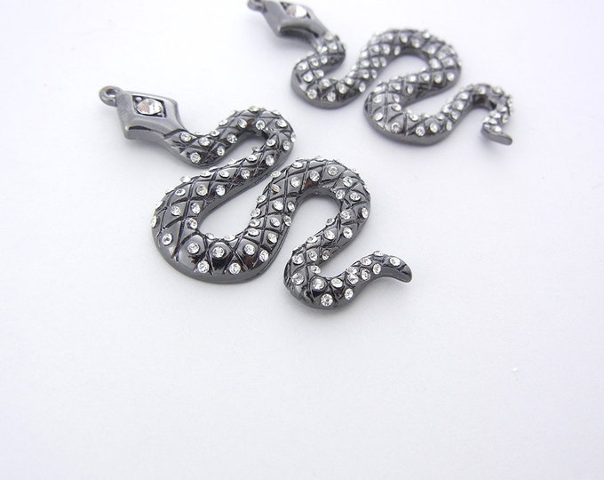 Pair of Hematite Snake Charms with Rhinestones