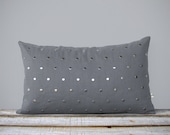 Silver Studded Pillow Cover in Gray Linen (12x20) Modern Home Decor by JillianReneDecor | Polka Dot Pattern | Metallic Studs | Aluminum