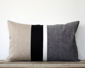 Black and White Chambray Striped Lumbar Pillow (12x20) Modern Home Decor by JillianReneDecor (Custom Colors Available) Black and White Linen