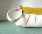 Clutch Wristlet in Cream and Mustard Linen -