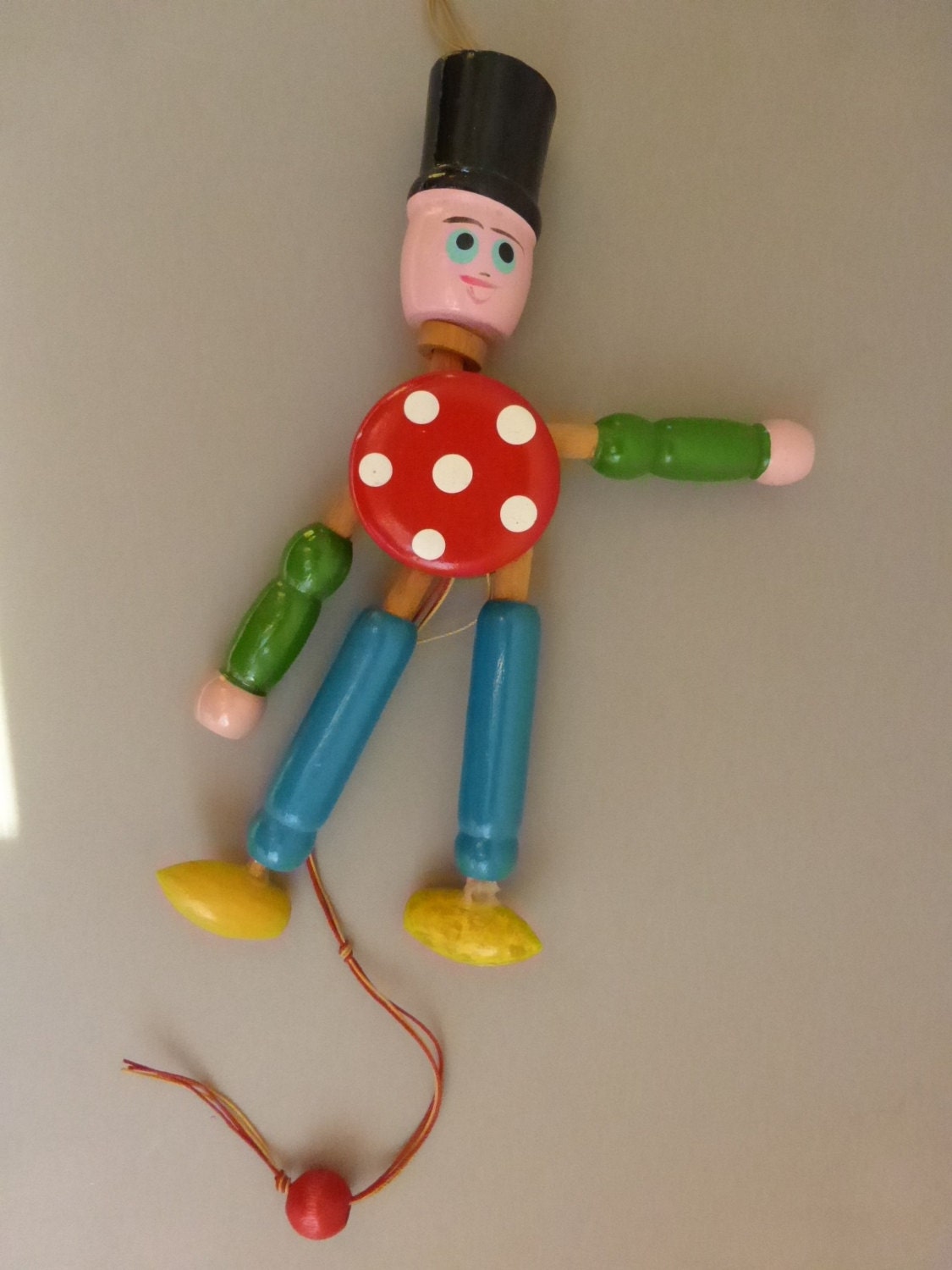 Vintage Wooden Jumping Jack Toy Man with Top Hat