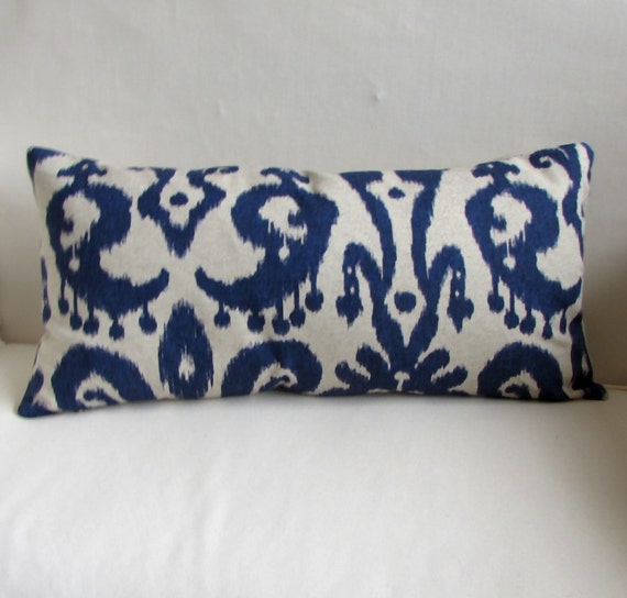 IKAT indigo blue large sofa pillow 13x26