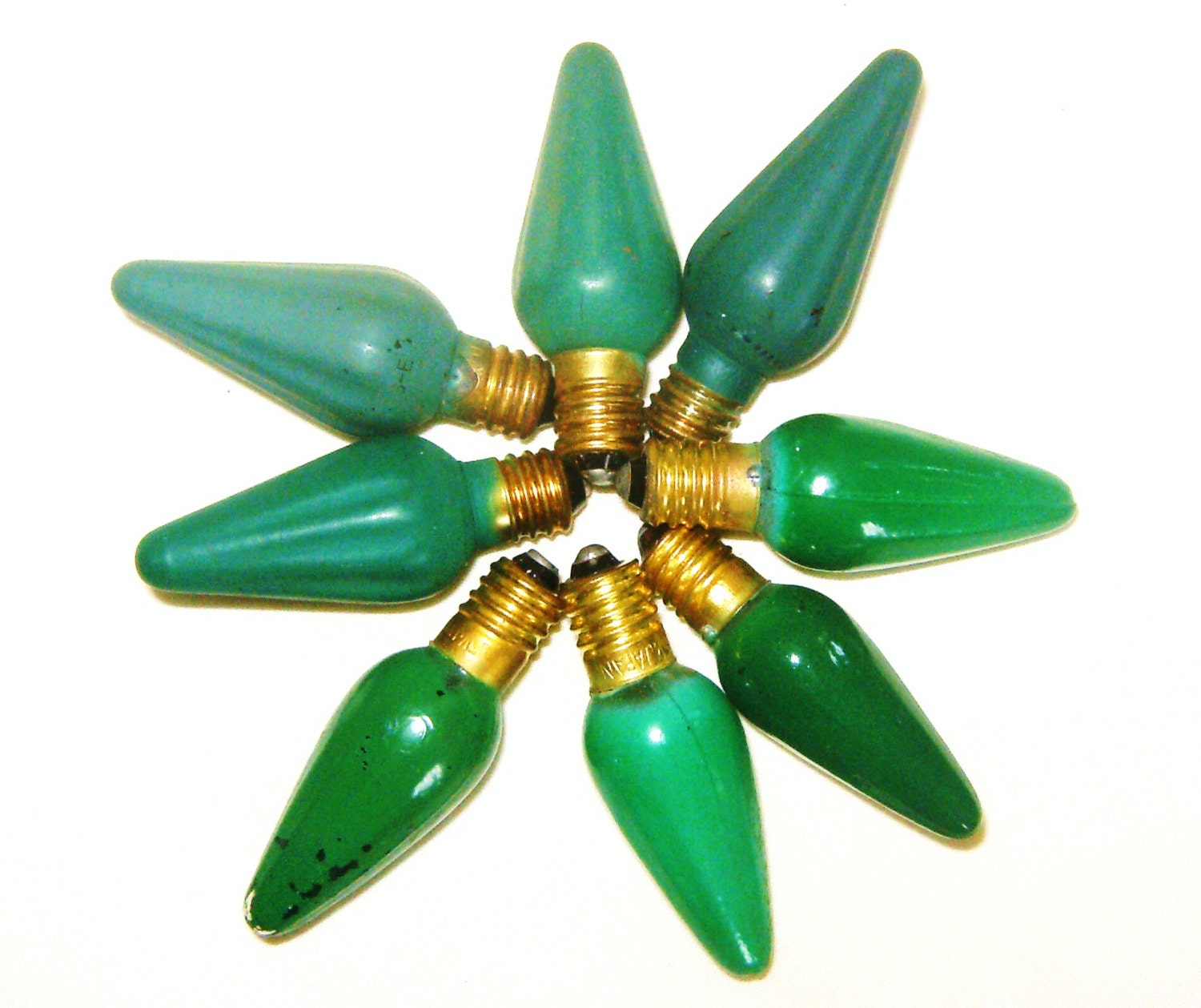 8 Vintage Green Glass C6 Christmas Light Bulbs by christmasangel