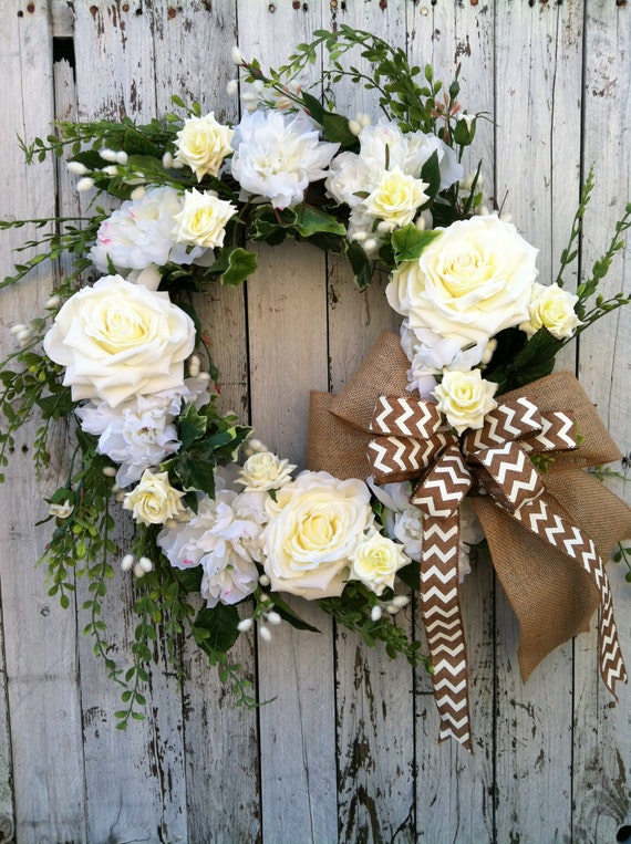 Items similar to Wreath for Door, White Flower Wreath, Spring Wreath ...