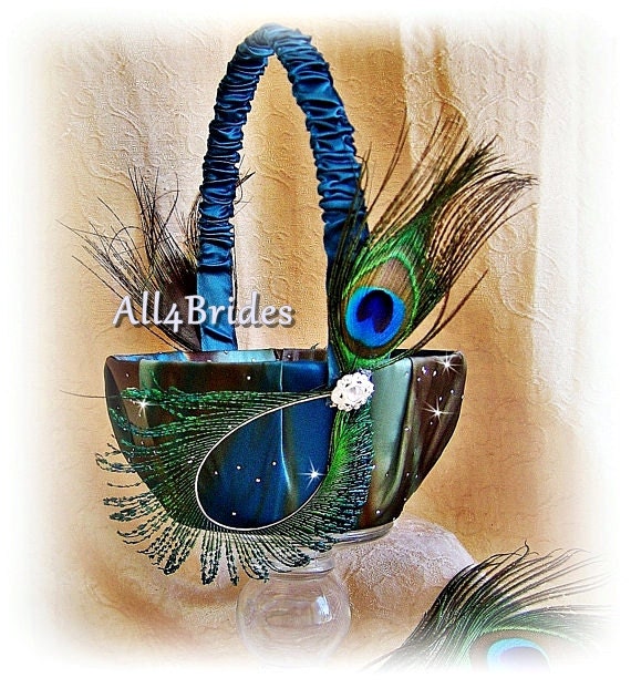 Peacock Wedding Basket Flower Girl Basket Peacock by All4Brides