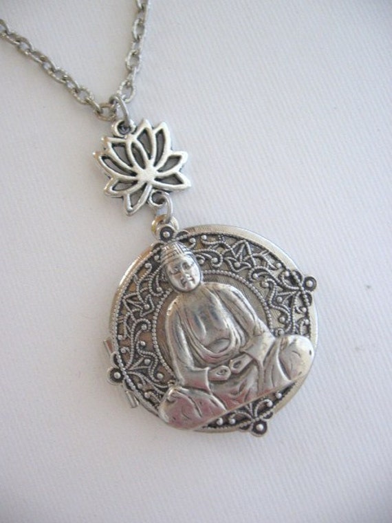 Buddha Locket Silver Locket NecklaceLotus by CharmedValley on Etsy