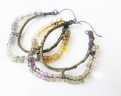 Revelation. Resin in Gold Recycled Bezels with Leather Hoops. Gypsy Bollywood Earrings.