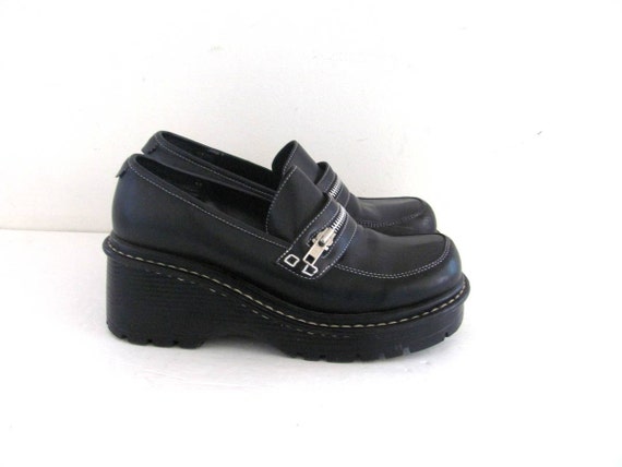 black chunky heel loafers