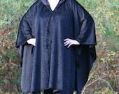 Black Mink - A Slinky Hooded Poncho with Vneck Microfleece Cape