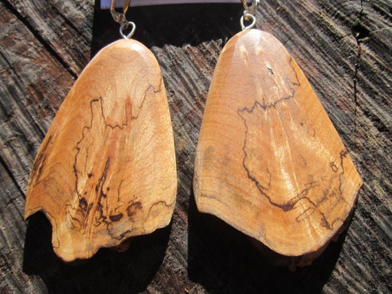 Beautiful  Large  Round Spalted Myrtlet  Wooden  Earrings- large   ... FP1