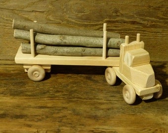 Handmade Wood Toy Log Truck Wooden Toys Eco Friendly Green Childs Boys Kids Childrens Birthday Gift Present Made in USA
