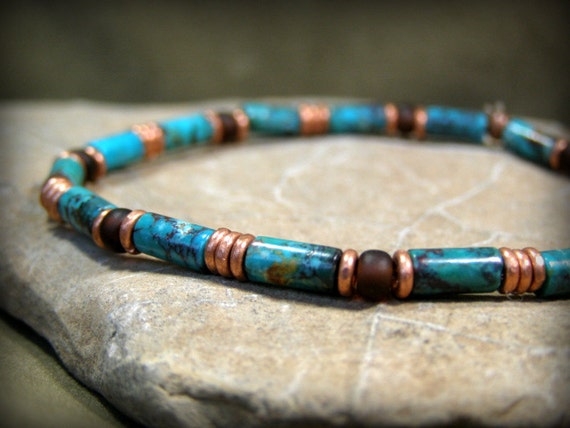 Mens Turquoise Bracelet Beaded Stretch Bracelet Mens