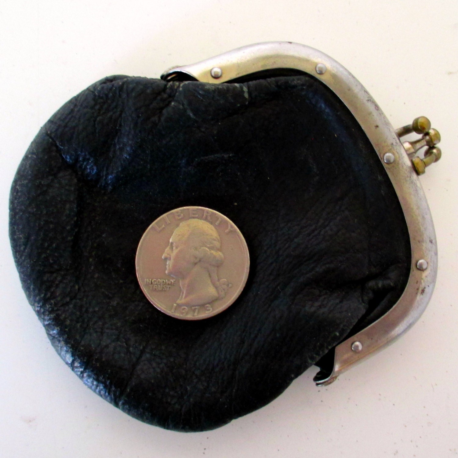 Vintage Leather Coin Purse Antique Double Sided Mens or Ladies