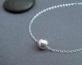 round bead necklace. simple sterling silver necklace. classic minimalist jewelry. dainty everyday necklace gift for her. 16" ball 8 mm