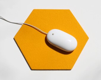 Hexagon Computer Mouse Pad Mousepad Mouse Mat in Yellow 5mm Thick Wool Felt Geometric Office Desk Accessories Desktop Cubicle Decor