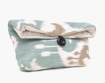 Light Blue Ikat Clutch Purse, Ikat Makeup Bag, Ikat Foldover Clutch, Womens Clutch Purse, Bridesmaid Clutch, Ikat Bridesmaid Gift