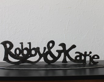 Traditional 11 year wedding anniversary gift, Steel gift, Names written in Iron, steel anniversary gift, 11th anniversary, family sign