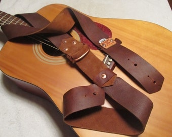 Oil-tanned Leather Guitar Strap w/ pick holder Rust color . Monogram available. Custom Leather Guitar Strap