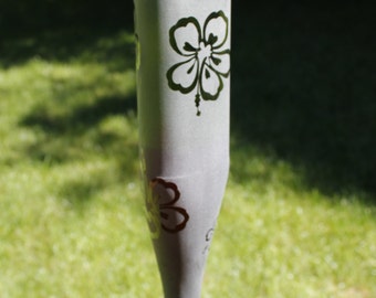 Etched Green Triangle Hibiscus Wine bottle Hummingbird feeder