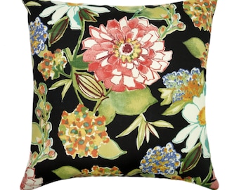 Mill Creek Pierette Licorice Black Floral Outdoor Decorative Throw Pillow - Free Shipping