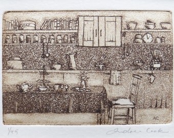 original etching of Grandma's kitchen
