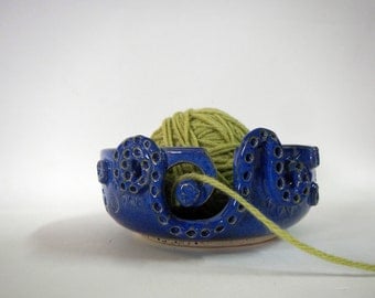 Royal Blue Decorative Yarn Bowl-ceramic yarn bowl