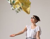 Hand Painted silk shawl Yellow Peacock Handpainted scarf Feathers scarf Yellow Grey Painted silk scarf Luxury silk shawl Bright shawl scarf