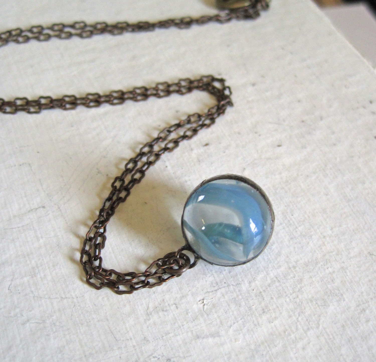 Clear Blue Vintage Marble Necklace