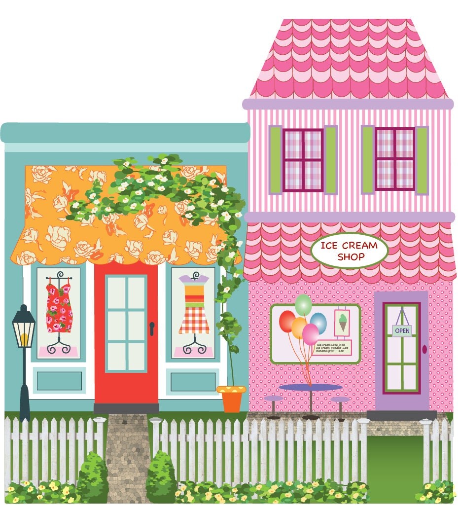 Girl's Dollhouse Town Wall Decals Removable and Reusable