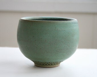 Green Ceramic Bowl - Individually Hand-pressed Geometric Decoration - Pottery Bowl - Copper Green Home Decor - Contemporary Vessel