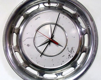 Mercedes Hubcap Wall Clock - Retro Car White Hub Cap Clock - Recycled - Eco-friendly