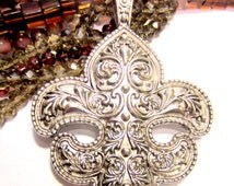 Fleur De Lis pendant antique silver Findings oversized 72mm x 100mm  B991 medieval jewelry statement jewelry