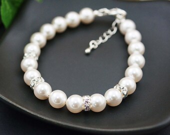 Wedding Jewelry Bridal Bracelet Bridesmaid Bracelet Bridesmaid Jewelry Swarovski Pearls with rhinestone rondelles Flower girl Bracelet