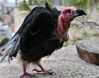 Needle Felted Bird. Red Headed Vulture. Made to order