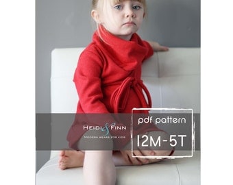 Cowl Neck Jumper Dress and sweater pattern PDF 12m-5T easy sew tunic dress sweater