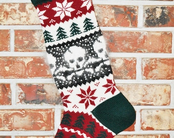Personalized Knit Christmas Stocking, Wool & Angora - Skull