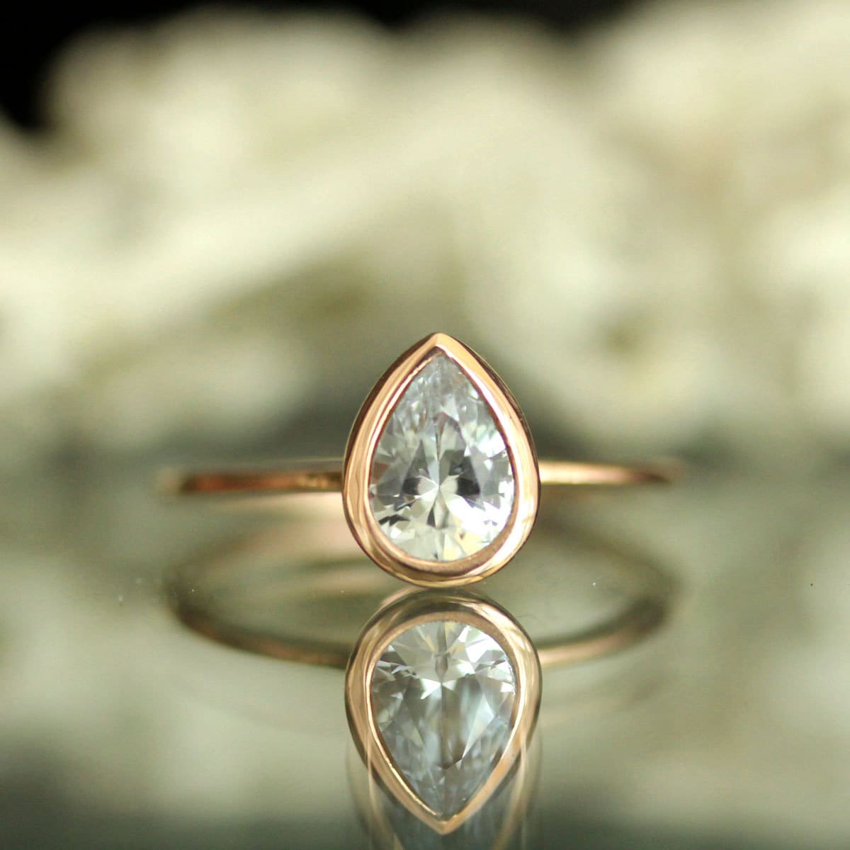 White Sapphire 14K Rose Gold Engagement Ring Stacking Ring