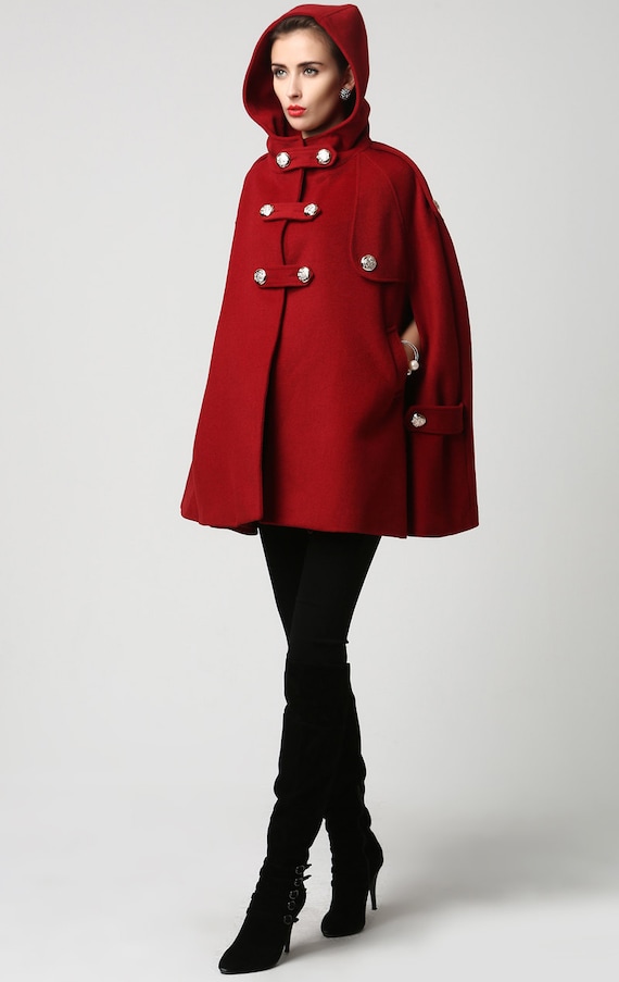 Cape wool cape military jacket red cape coat hooded cloak