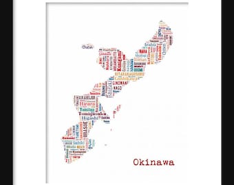 Okinawa Map Typography Map Color Poster Print Text Map