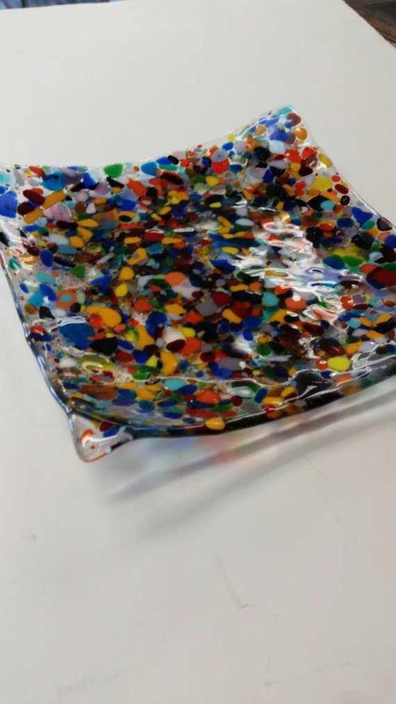 Items similar to Confetti multi color fused glass dish plate on Etsy