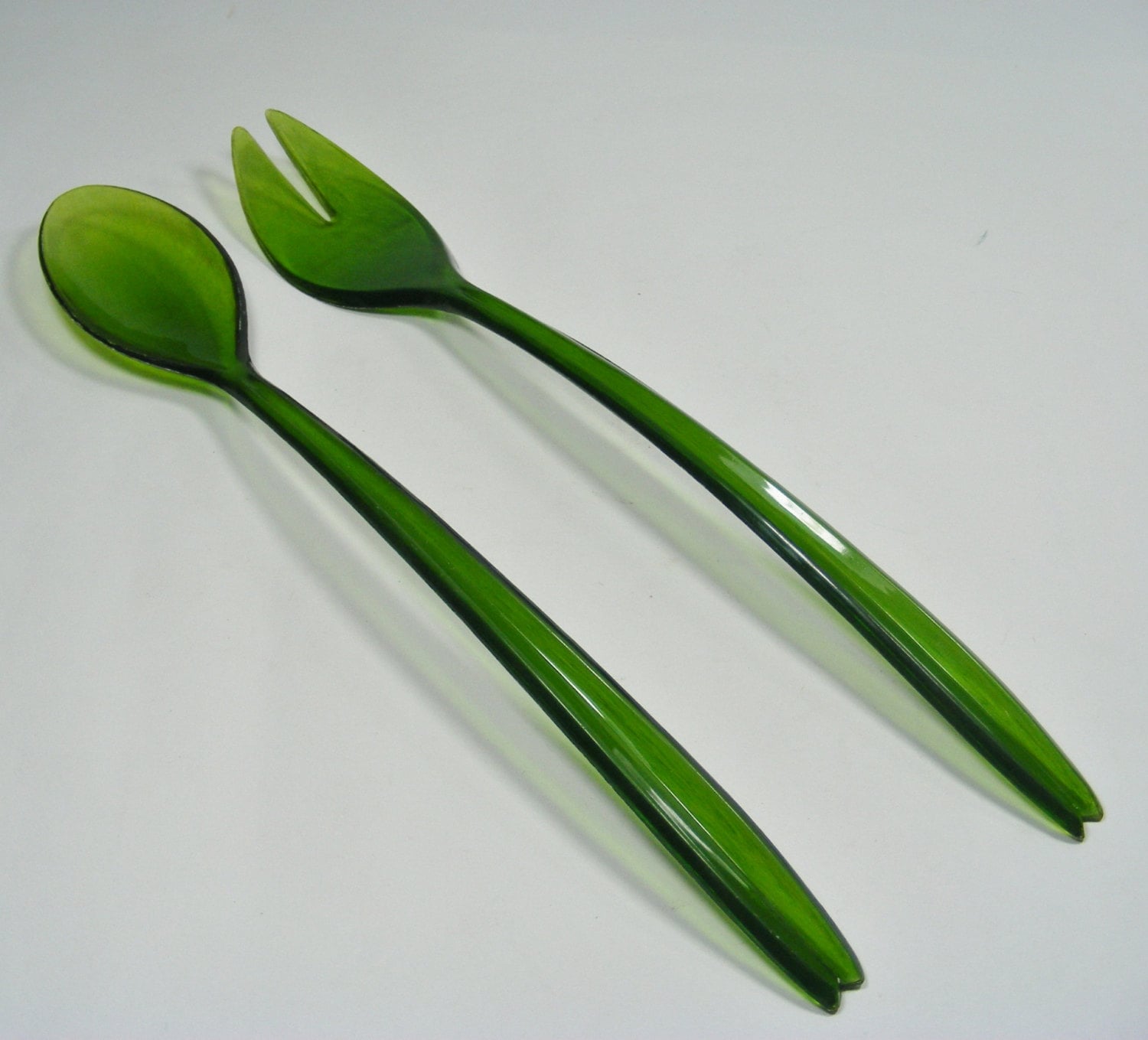 Green Salad Serving Fork & Spoon by Indiana Glass Co Springtime Haute