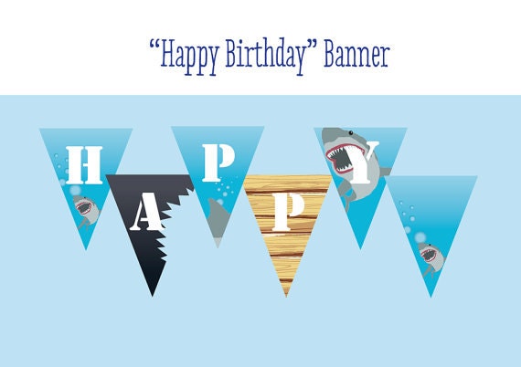 Shark Printable Happy Birthday Party Banner Printable File