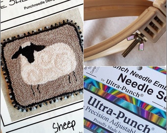 Beginner Punch Needle Kit - Sheep - #BPN1/Kit - Needlepunch Embroidery